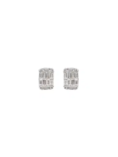 Wish Fine Jewelry 0.94ct Diamond 18K Gold Rectangular Illusion Set Earrings | Thumbnail 1