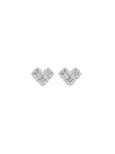 Wish Fine Jewelry 0.97ct Diamond 18K Gold Cluster Heart Earrings | Thumbnail 1