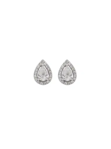 Wish Fine Jewelry 1.00ct Diamond 18K Gold Pear Halo Stud Earrings | Thumbnail 1