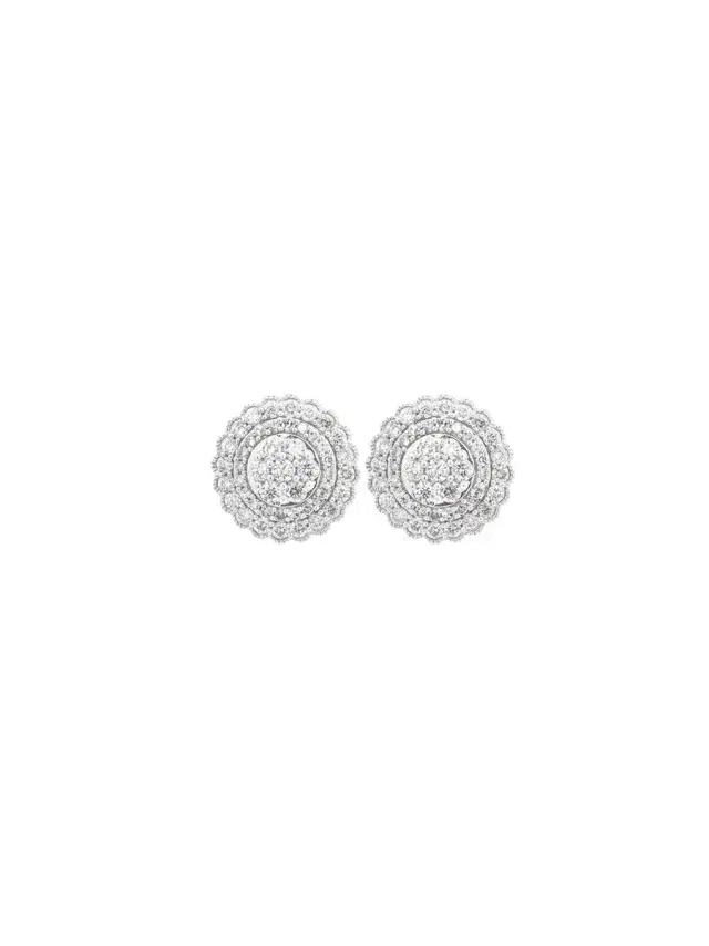 Wish Fine Jewelry 1.0ct Diamond 14K Gold Flower Pave Stud Earrings