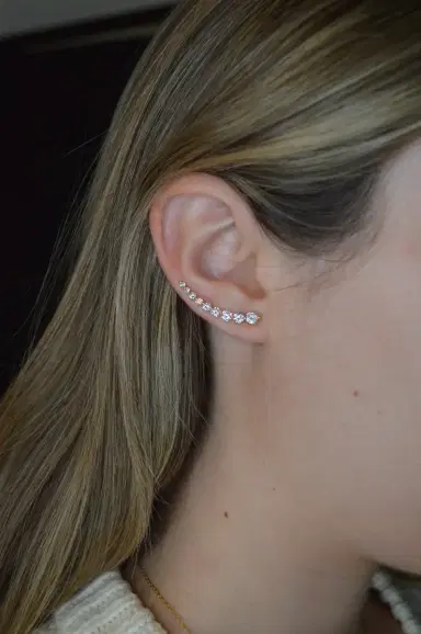 Wish Fine Jewelry 1.0ct Diamond 14K Gold Graduated Climber 01 side Earrings | Thumbnail 3 Wish Fine Jewelry 1.0ct Diamond 14K Gold Graduated Climber 01 side Earrings | Thumbnail 3