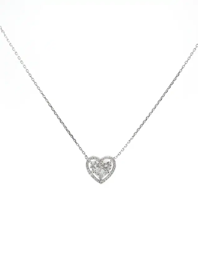 1.10ct Diamond 18K Gold Heart Pendant Chain Necklace