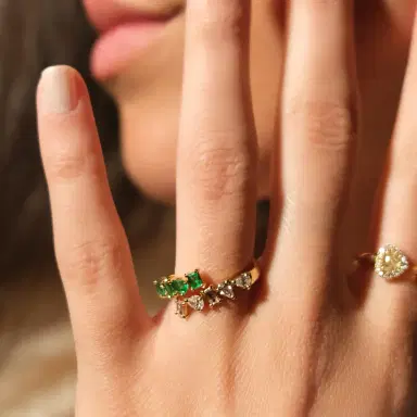 Wish Fine Jewelry 1.10ct Diamond Emerald 18K Gold Multi Shaped Bypass Ring | Thumbnail 2 Wish Fine Jewelry 1.10ct Diamond Emerald 18K Gold Multi Shaped Bypass Ring | Thumbnail 2