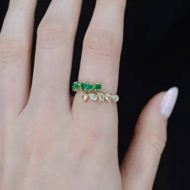 Wish Fine Jewelry 1.10ct Diamond Emerald 18K Gold Multi Shaped Bypass Ring | Thumbnail 3 Wish Fine Jewelry 1.10ct Diamond Emerald 18K Gold Multi Shaped Bypass Ring | Thumbnail 3