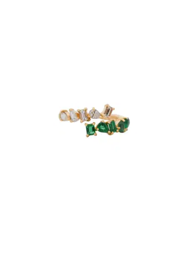 Wish Fine Jewelry 1.10ct Diamond Emerald 18K Gold Multi Shaped Bypass Ring | Thumbnail 1 Wish Fine Jewelry 1.10ct Diamond Emerald 18K Gold Multi Shaped Bypass Ring | Thumbnail 1