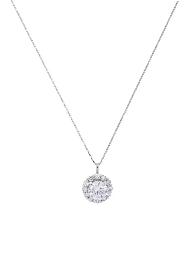 Wish Fine Jewelry 1.15ct Diamond Platinum Halo Pendant Necklace