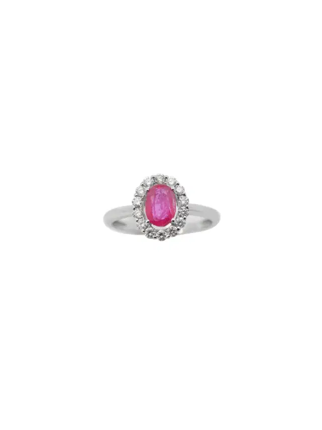 1.15ct Diamond Ruby 18K Gold Halo Ring
