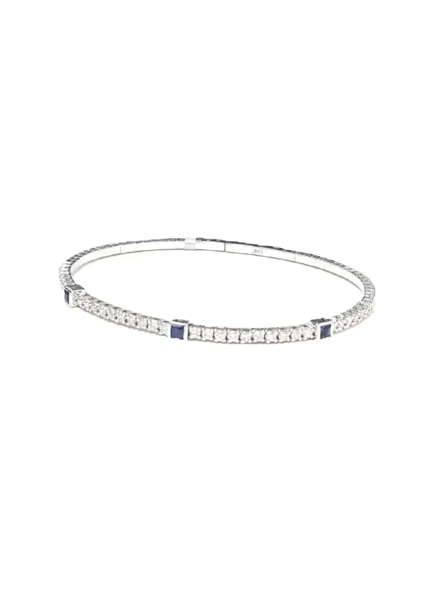 1.17ct Blue Sapphire Diamond 14K Gold Bangle Bracelet