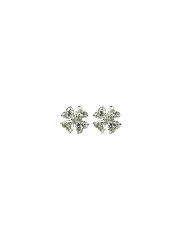 Wish Fine Jewelry 1.20ct Diamond 18K Gold Heart Cut Clover Stud Earrings