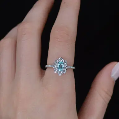 Wish Fine Jewelry 1.25ct Diamond Paraiba Tourmaline Platinum Halo Ring | Thumbnail 2 Wish Fine Jewelry 1.25ct Diamond Paraiba Tourmaline Platinum Halo Ring | Thumbnail 2