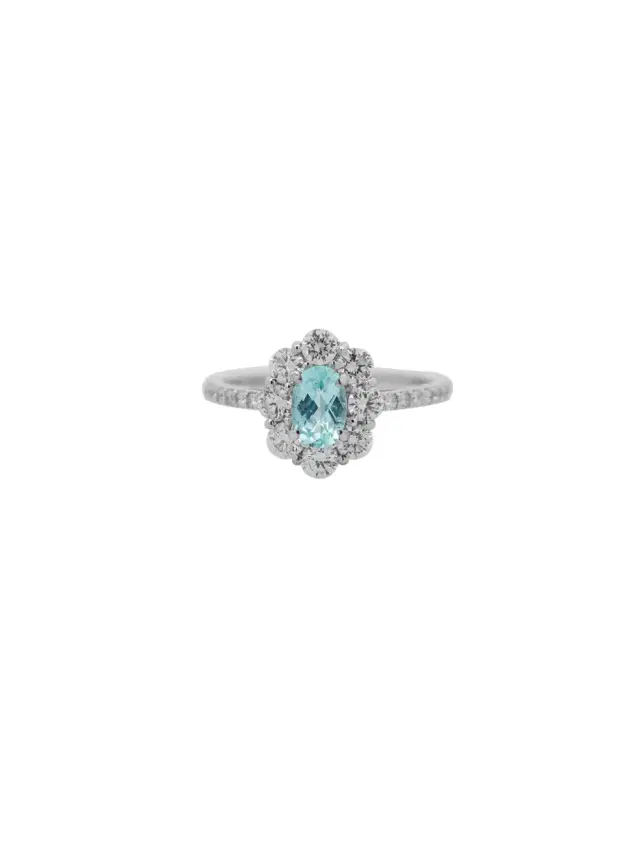 Wish Fine Jewelry 1.25ct  Diamond Paraiba Tourmaline Platinum Halo Ring