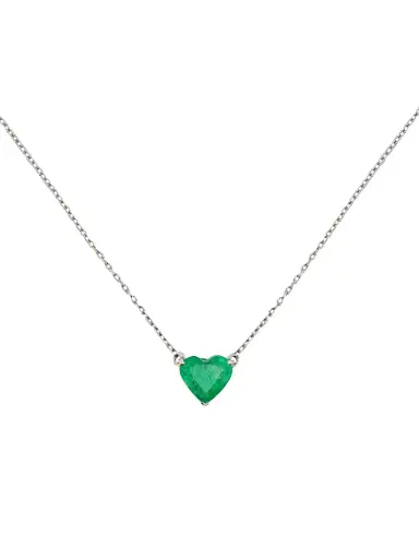Wish Fine Jewelry 1.25ct Emerald 18K Gold Heart Solitaire Necklace | Thumbnail 1