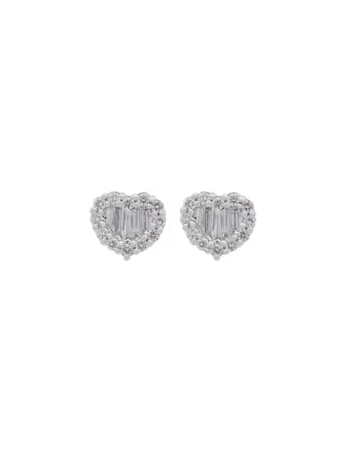 Wish Fine Jewelry 1.27ct Diamond 18K Gold Heart Baguette illusion Earrings | Thumbnail 1