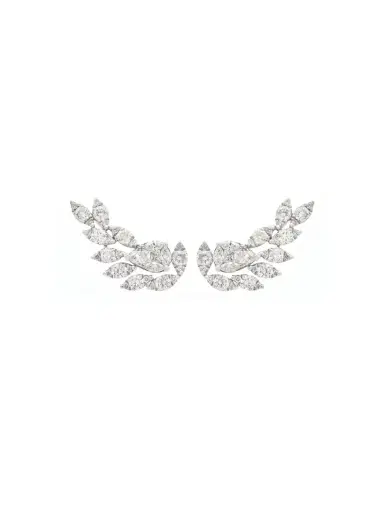 Wish Fine Jewelry 1.30ct Diamond 18K Gold Cluster Climber Earrings | Thumbnail 1