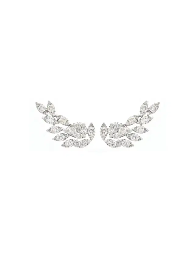 Wish Fine Jewelry 1.30ct Diamond 18K Gold Cluster Climber Earrings