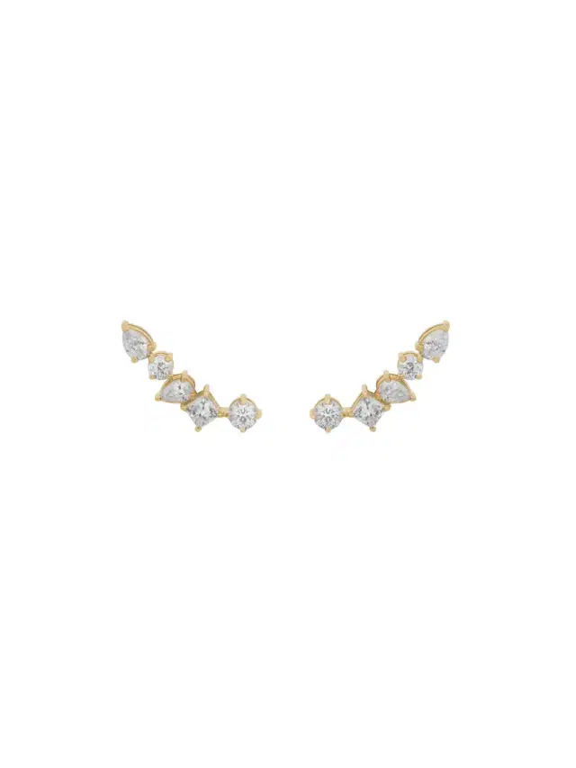 Wish Fine Jewelry 1.34ct Diamond 18K Gold Multishape Climber Earrings