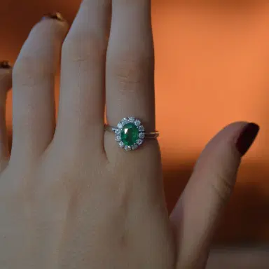 Wish Fine Jewelry 1.45ct Oval Emerald Diamond 18K Gold Cluster Ring | Thumbnail 2 Wish Fine Jewelry 1.45ct Oval Emerald Diamond 18K Gold Cluster Ring | Thumbnail 2