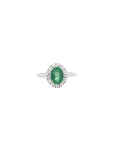 Wish Fine Jewelry 1.45ct Oval Emerald Diamond 18K Gold Cluster Ring | Thumbnail 1 Wish Fine Jewelry 1.45ct Oval Emerald Diamond 18K Gold Cluster Ring | Thumbnail 1