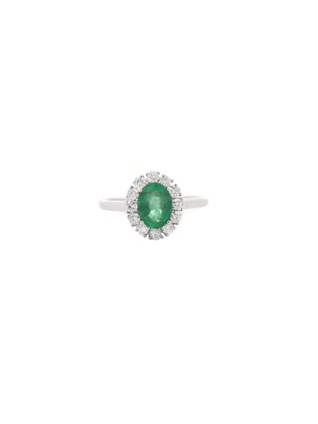 Wish Fine Jewelry 1.45ct Oval Emerald Diamond 18K Gold Cluster Ring