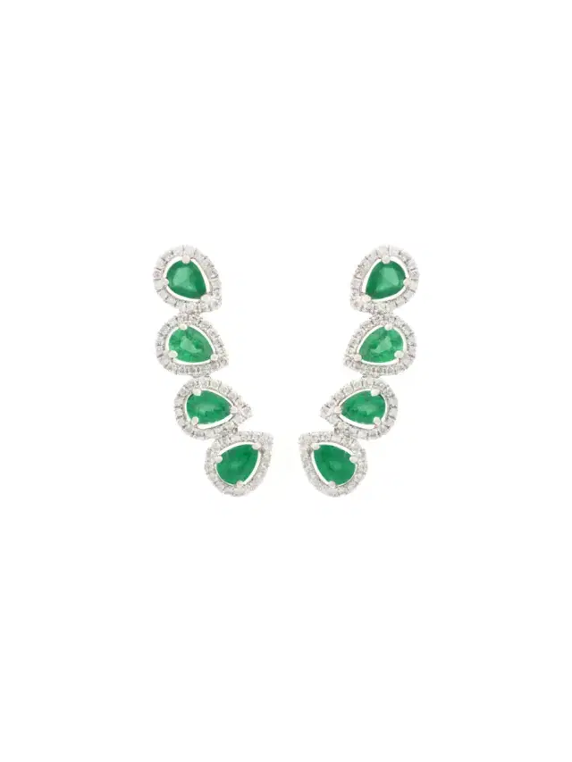 1.50ct Diamond Emerald 18K Gold Climber Earrings