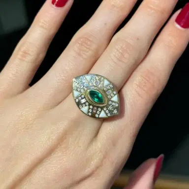 Wish Fine Jewelry 1.55ct Diamond Agate Emerald 14K Gold Ring | Thumbnail 2 Wish Fine Jewelry 1.55ct Diamond Agate Emerald 14K Gold Ring | Thumbnail 2