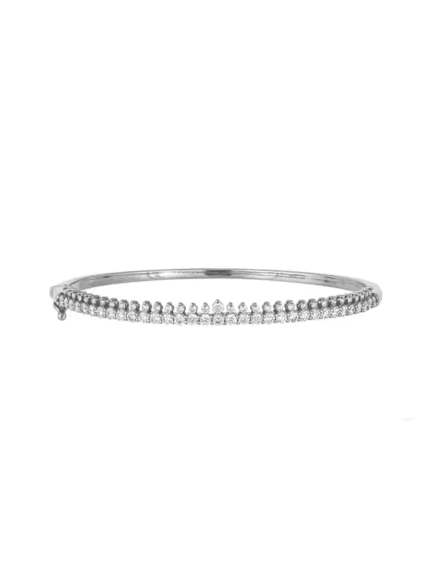 Wish Fine Jewelry 1.58ct Diamond 18K Gold Stationed Bangle Bracelet