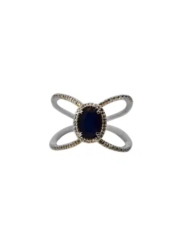 Wish Fine Jewelry 1.70ct Diamond Sapphire 18K Gold Open Shank Ring | Thumbnail 1 Wish Fine Jewelry 1.70ct Diamond Sapphire 18K Gold Open Shank Ring | Thumbnail 1