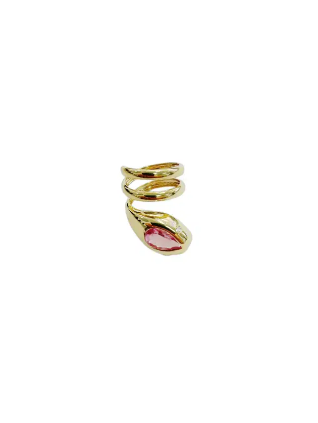 1.73ct Diamond Pink Tourmaline 18K Gold Spiral Snake Ring