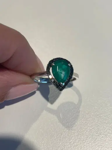Wish Fine Jewelry 1.75ct Black Diamond Emerald 18K Gold Pear Halo Ring | Thumbnail 2 Wish Fine Jewelry 1.75ct Black Diamond Emerald 18K Gold Pear Halo Ring | Thumbnail 2