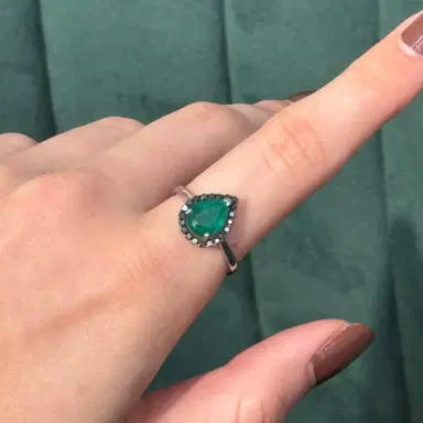 Wish Fine Jewelry 1.75ct Black Diamond Emerald 18K Gold Pear Halo Ring | Thumbnail 3 Wish Fine Jewelry 1.75ct Black Diamond Emerald 18K Gold Pear Halo Ring | Thumbnail 3