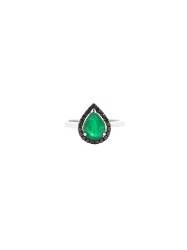 Wish Fine Jewelry 1.75ct Black Diamond Emerald 18K Gold Pear Halo Ring | Thumbnail 1 Wish Fine Jewelry 1.75ct Black Diamond Emerald 18K Gold Pear Halo Ring | Thumbnail 1