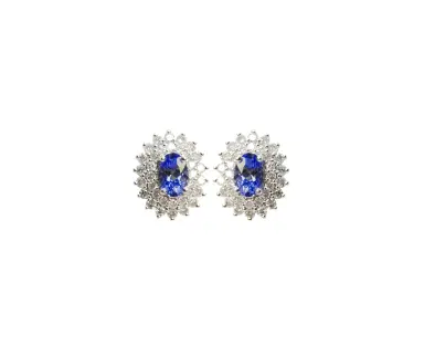 Wish Fine Jewelry 1.7ct Diamond Tanzanite 18K Gold Halo Earrings | Thumbnail 1 Wish Fine Jewelry 1.7ct Diamond Tanzanite 18K Gold Halo Earrings | Thumbnail 1