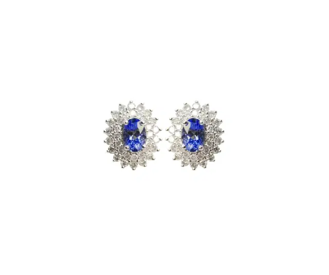 Wish Fine Jewelry 1.7ct Diamond Tanzanite 18K Gold Halo Earrings