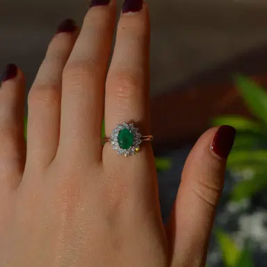 Wish Fine Jewelry 1.80ct Diamond Emerald 18K Gold Oval Halo Ring | Thumbnail 2 Wish Fine Jewelry 1.80ct Diamond Emerald 18K Gold Oval Halo Ring | Thumbnail 2