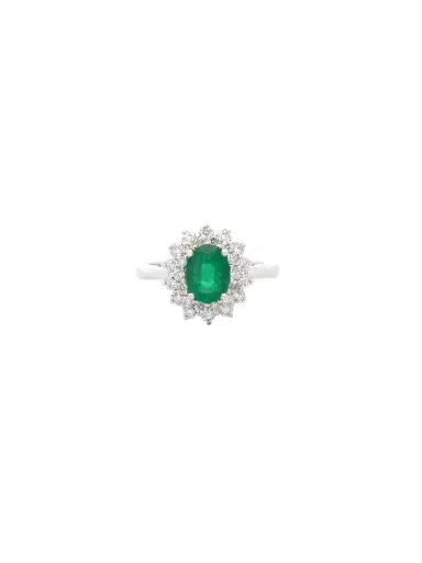 Wish Fine Jewelry 1.80ct Diamond Emerald 18K Gold Oval Halo Ring | Thumbnail 1 Wish Fine Jewelry 1.80ct Diamond Emerald 18K Gold Oval Halo Ring | Thumbnail 1