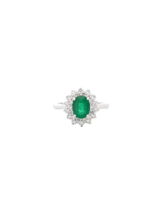 Wish Fine Jewelry 1.80ct Diamond Emerald 18K Gold Oval Halo Ring