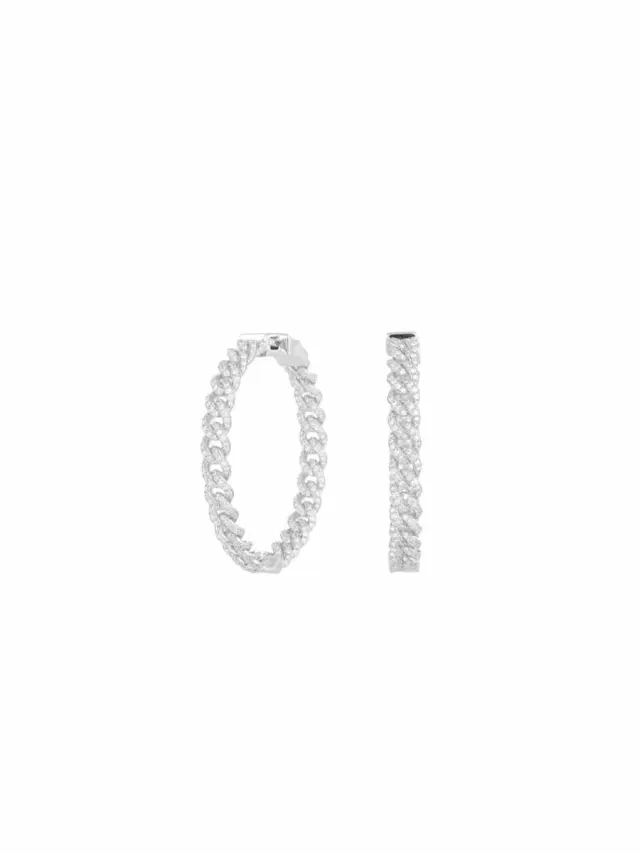 1.89ct Diamond 18K Gold Cuban Hoop Earrings