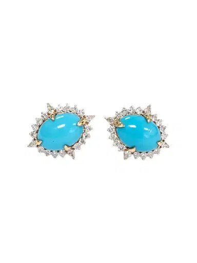 Wish Fine Jewelry 10.47ct Diamond Turquoise 18K Gold Halo Stud Earrings | Thumbnail 1 Wish Fine Jewelry 10.47ct Diamond Turquoise 18K Gold Halo Stud Earrings | Thumbnail 1
