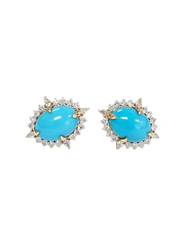 Wish Fine Jewelry 10.47ct Diamond Turquoise 18K Gold Halo Stud Earrings