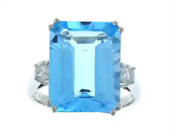 10.90ct Blue Topaz & Diamond 18K Gold Cocktail Ring