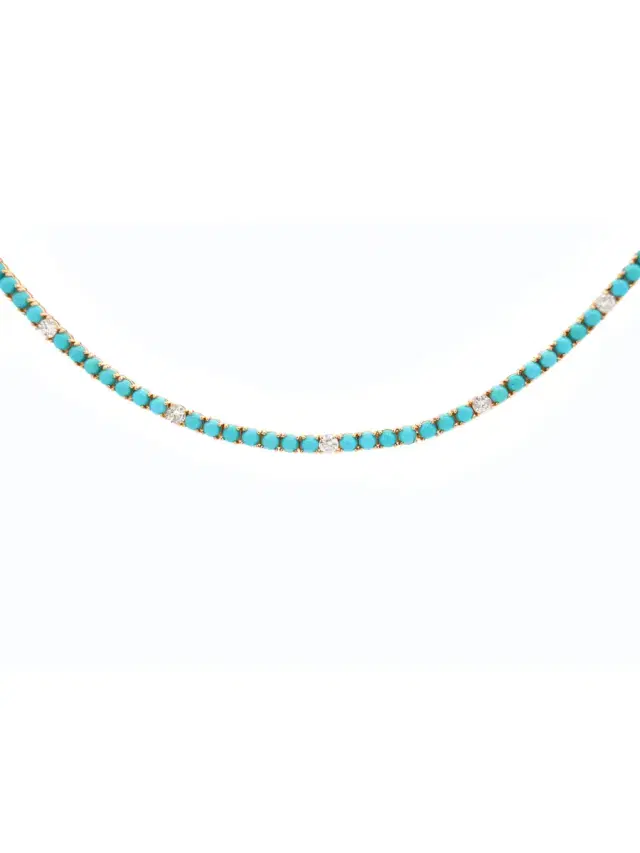12.07ct Turquoise Diamond 18K Gold Tennis Necklace