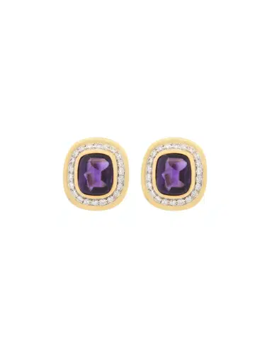 Wish Fine Jewelry 14.0ct Diamond Amethyst 18K Gold Halo Earrings | Thumbnail 1 Wish Fine Jewelry 14.0ct Diamond Amethyst 18K Gold Halo Earrings | Thumbnail 1