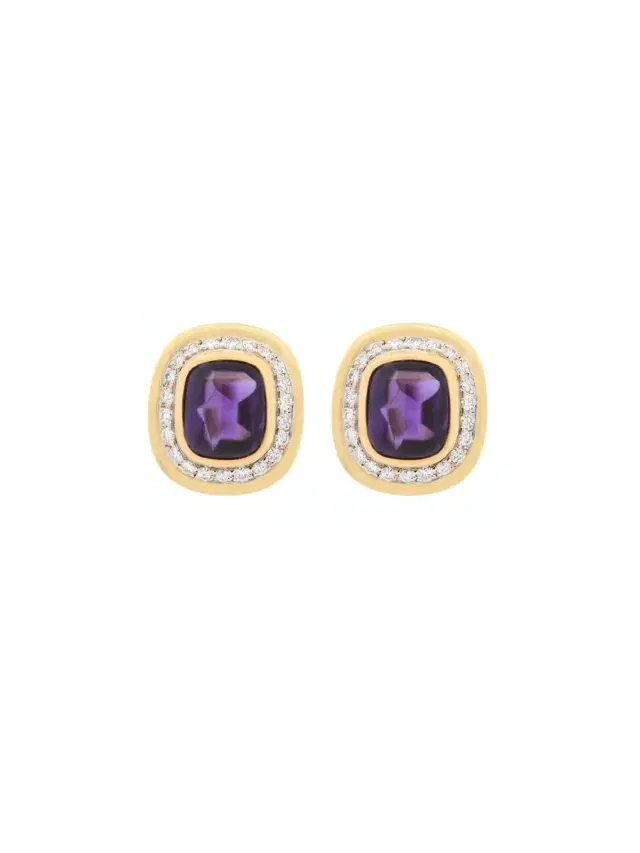 Wish Fine Jewelry 14.0ct Diamond Amethyst 18K Gold Halo Earrings