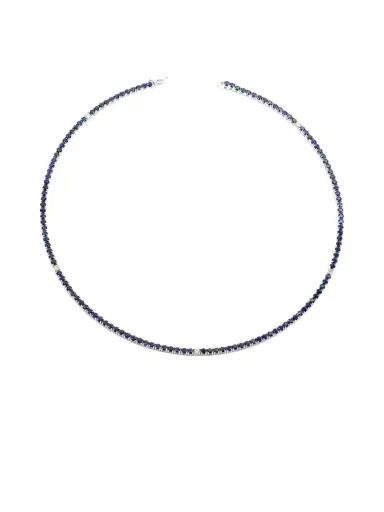 Wish Fine Jewelry 14.68ct Blue Sapphire Diamond 14K Gold Tennis Necklace | Thumbnail 1