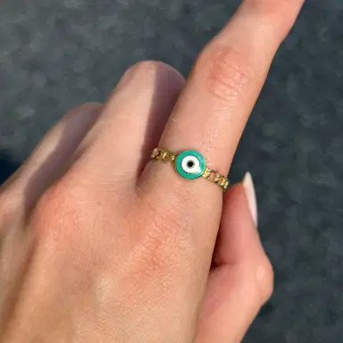 Wish Fine Jewelry 14K Gold Evil Eye Chain Ring | Thumbnail 2