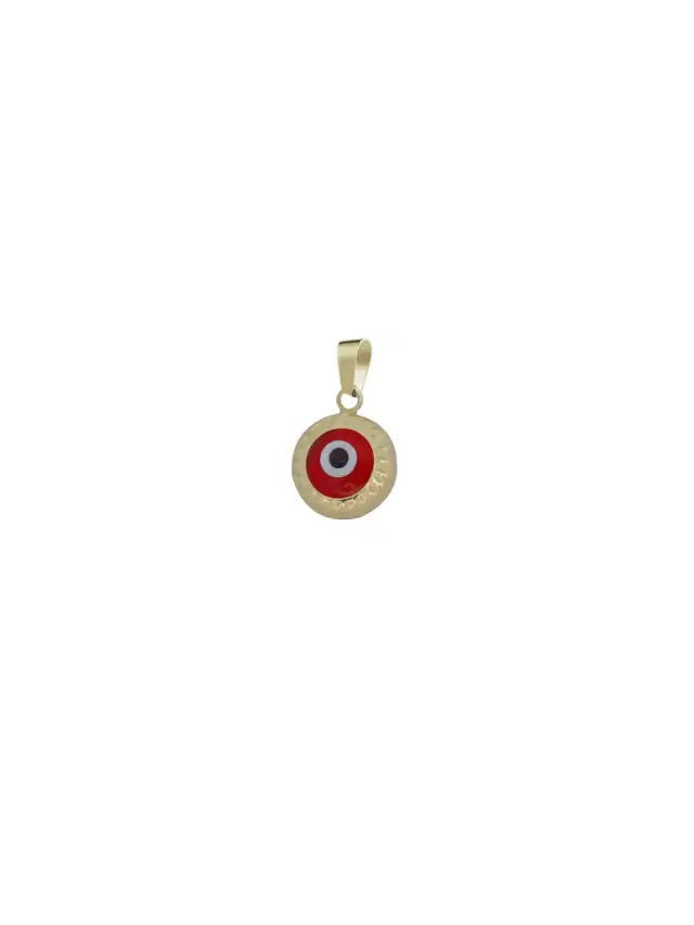 14K Gold Red Evil Eye Pendant