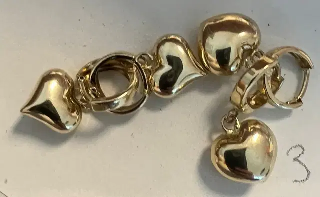 14K YG 3g Dangle Solid Hearts Earrings