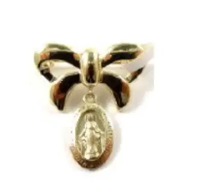 Wish Fine Jewelry 14KY Gold Miraculous on bow tiw pin. Pin 20x12.5mm. Medal 12x8mm | Thumbnail 1