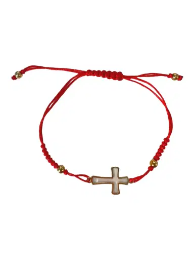 Wish Fine Jewelry 14KY Gold small puft cross on bronze macrame string | Thumbnail 1