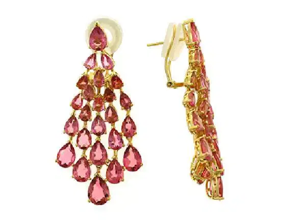 15.20ct Tourmaline 18K Gold Waterfall Dangle Drop Earrings